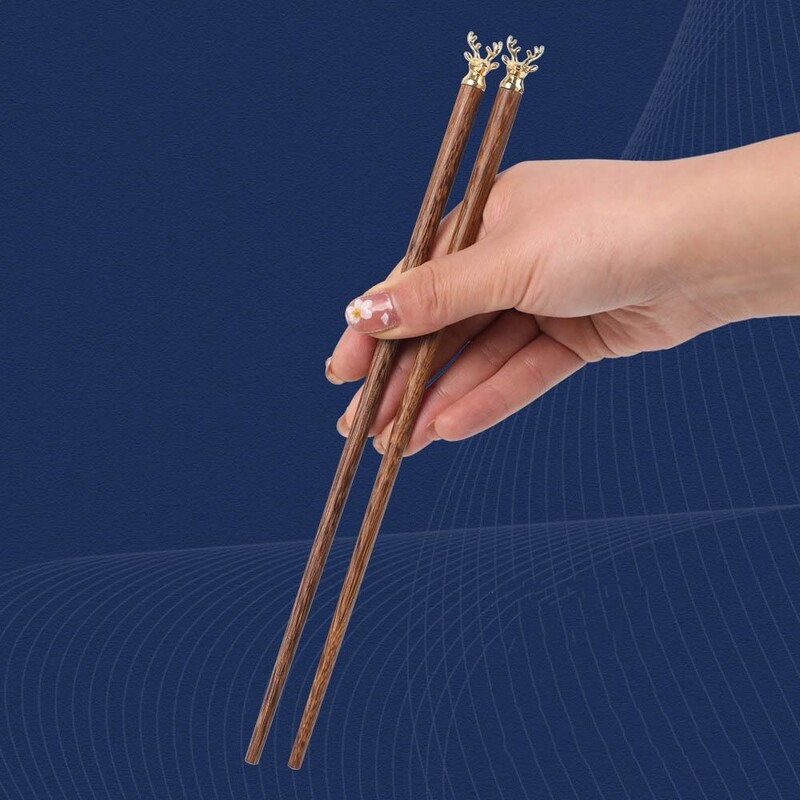 1 pereche de betisoare reutilizabile din lemn cu cap de cerb Bețișoare japoneze anti-alunecare Wenge, care nu se deformează ușor Bețișoare sushi sigure la căldură