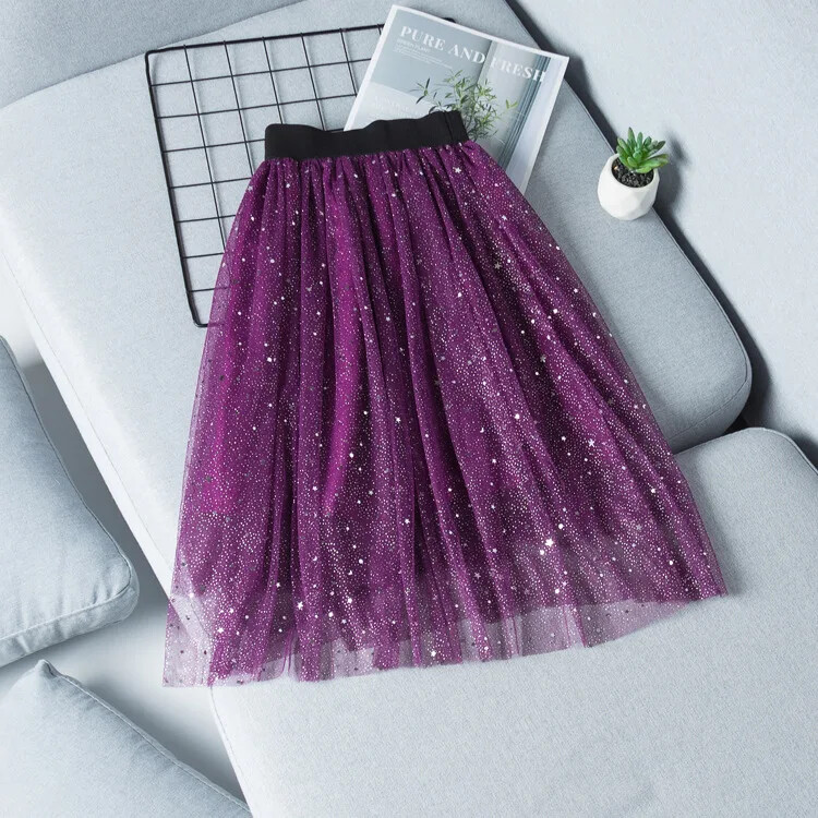 Meiteņu svārki 2023. gada pavasaris, vasara, jauna stila vidēja līdz liela izmēra bērnu zvaigžņota debess tīklveida kleita, gara kleita, pasakaini līdzīga sieviešu svārki