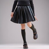 Tini lányok hajtogatott szoknya őszi tél preppy stílusú rövid iskolás gyerekeknek PU bőr szoknyák mindennapi alkalmi fekete A-vonalú szoknya árak