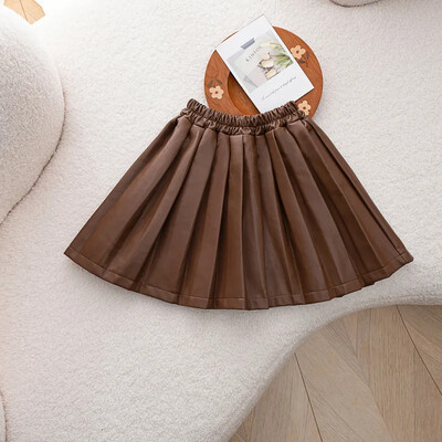 Tini lányok hajtogatott szoknya őszi tél preppy stílusú rövid iskolás gyerekeknek PU bőr szoknyák mindennapi alkalmi fekete A-vonalú szoknya árak