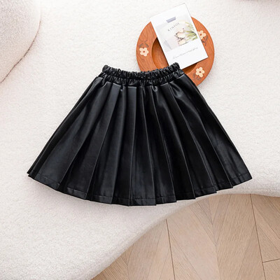 Tini lányok hajtogatott szoknya őszi tél preppy stílusú rövid iskolás gyerekeknek PU bőr szoknyák mindennapi alkalmi fekete A-vonalú szoknya árak