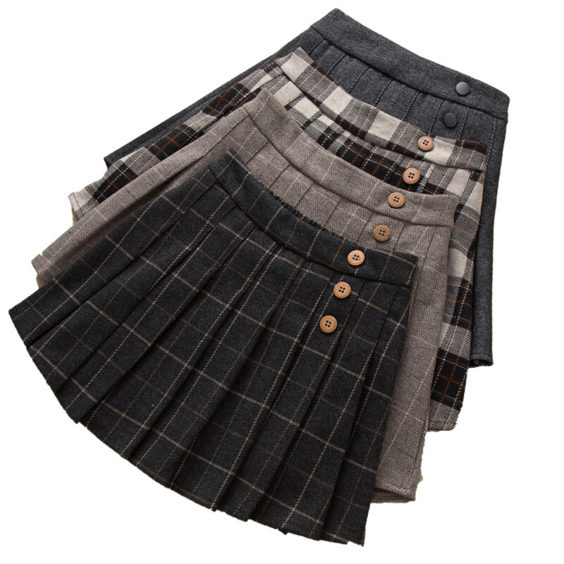 Őszi, téli lány kockás szoknya, redőzött tinédzser lányok ruhái, nagy méretű, elegáns gyerekruházat gyermekruházat JK szoknyaiskola