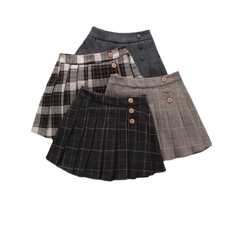 Őszi, téli lány kockás szoknya, redőzött tinédzser lányok ruhái, nagy méretű, elegáns gyerekruházat gyermekruházat JK szoknyaiskola
