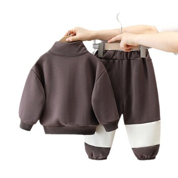 Есенни Ins Kids Boys 2PCS Комплект дрехи Суичъри с яка и стойка с букви, Свободни панталони Костюм за малки деца Бебешки момчета Анцуг