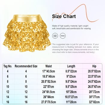 4-16 години Кюлоти с волани и пайети, метална пола с еластична лента за момичета, джаз танцов костюм за мажоретни сцени