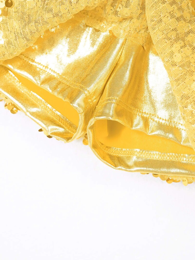 4-16 év közötti lányok lépcsőzetes, fodros cukkini flitteres metál rugalmas derékpánt szoknya Jazz tánc mazsorett színpadi előadó jelmez