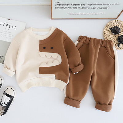 2024 Set de haine de toamnă pentru bebeluși, 2 bucăți, pulovere din bumbac cu dinozauri din desene animate, pantaloni largi, costum pentru copii mici, ținute pentru băieți