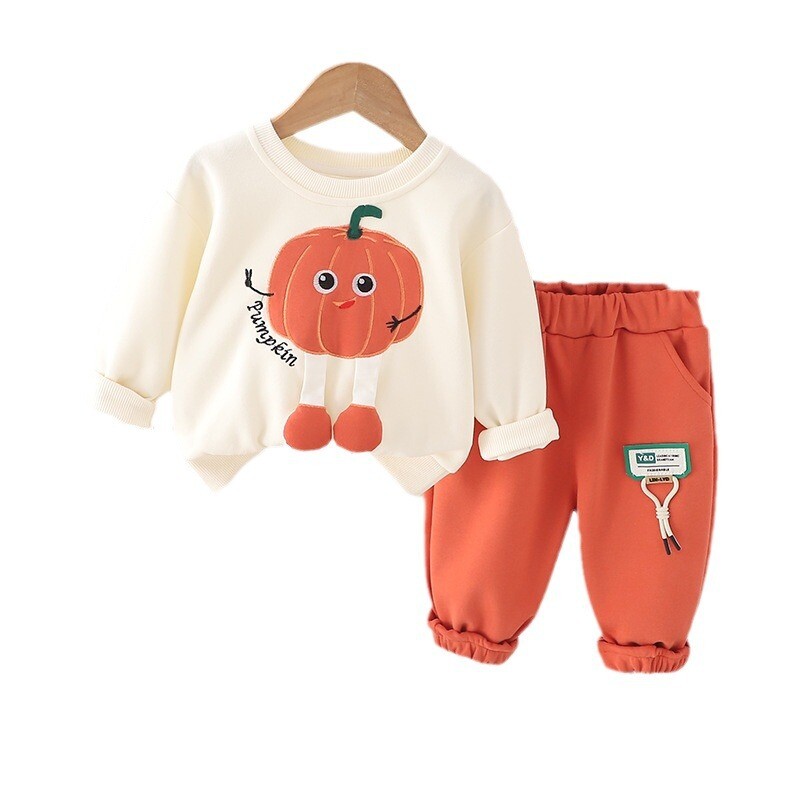 Tavaszi őszi gyerekek fiúknak 2 DB ruhakészlet pamut rajzfilm hosszú ujjú pulóverek tömör bő nadrág öltöny kisgyermek fiú ruhák