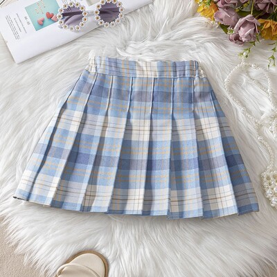 Κοριτσίστικη πλισέ φούστα, παιδική κοντή φούστα για όλες τις εποχές, πολυχρηστική φούστα σε γραμμή Α, μεσαία και μεγάλη παιδική, καλοκαιρινή καρό πολύχρωμη φούστα