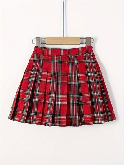 Κοριτσίστικη πλισέ φούστα, παιδική κοντή φούστα για όλες τις εποχές, πολυχρηστική φούστα σε γραμμή Α, μεσαία και μεγάλη παιδική, καλοκαιρινή καρό πολύχρωμη φούστα