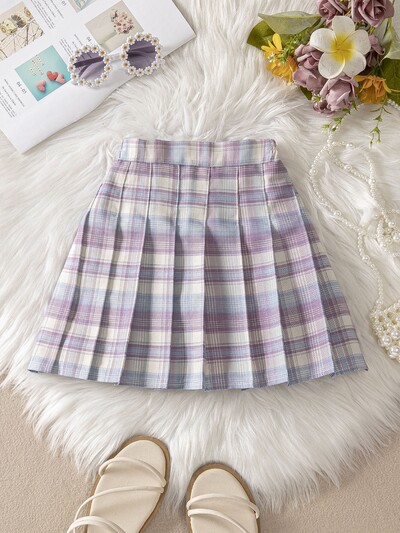 Κοριτσίστικη πλισέ φούστα, παιδική κοντή φούστα για όλες τις εποχές, πολυχρηστική φούστα σε γραμμή Α, μεσαία και μεγάλη παιδική, καλοκαιρινή καρό πολύχρωμη φούστα