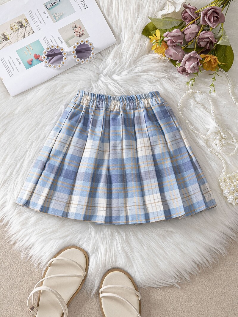 Κοριτσίστικη πλισέ φούστα, παιδική κοντή φούστα για όλες τις εποχές, πολυχρηστική φούστα σε γραμμή Α, μεσαία και μεγάλη παιδική, καλοκαιρινή καρό πολύχρωμη φούστα