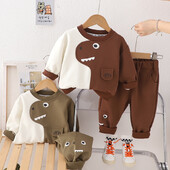 2024 Φθινόπωρο Παιδικά Βρεφικά αγόρια 2 ΤΕΜ Σετ Ρούχα Κινούμενα σχέδια με αντίθεση Πουλόβερ από μασίφ βαμβακερό παντελόνι Κοστούμι για μικρά αγόρια