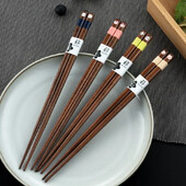 4 ζεύγη χειροποίητα επιτραπέζια σκεύη chopsticks φυσικό ξύλινο σχέδιο κινουμένων σχεδίων Ironwood Chopstick Εργαλεία κουζίνας Σούσι Chopsticks Σερβίτσιο