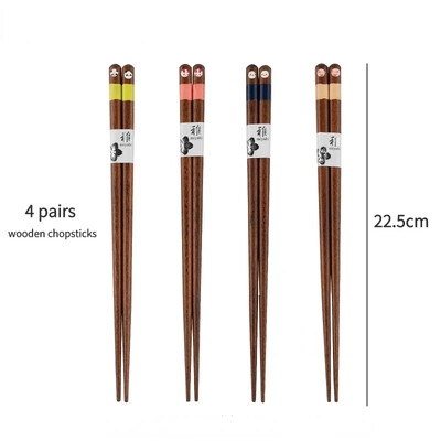 4 ζεύγη χειροποίητα επιτραπέζια σκεύη chopsticks φυσικό ξύλινο σχέδιο κινουμένων σχεδίων Ironwood Chopstick Εργαλεία κουζίνας Σούσι Chopsticks Σερβίτσιο