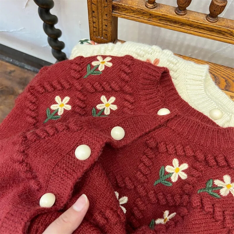 Bērni Meitenes Izšuvumi Jaciņas Džemperi Mētelis Pavasaris Rudens Mazulis ar garām piedurknēm Kokvilnas Apģērbs Jaka Bērnu Trikotāžas Topi Apģērbs