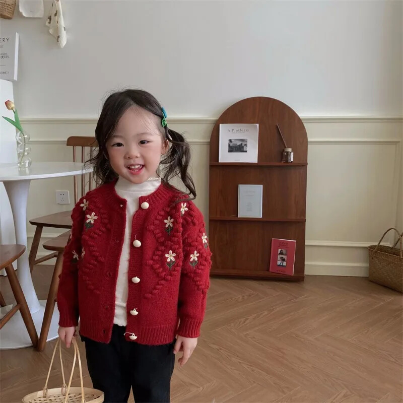 Bērni Meitenes Izšuvumi Jaciņas Džemperi Mētelis Pavasaris Rudens Mazulis ar garām piedurknēm Kokvilnas Apģērbs Jaka Bērnu Trikotāžas Topi Apģērbs