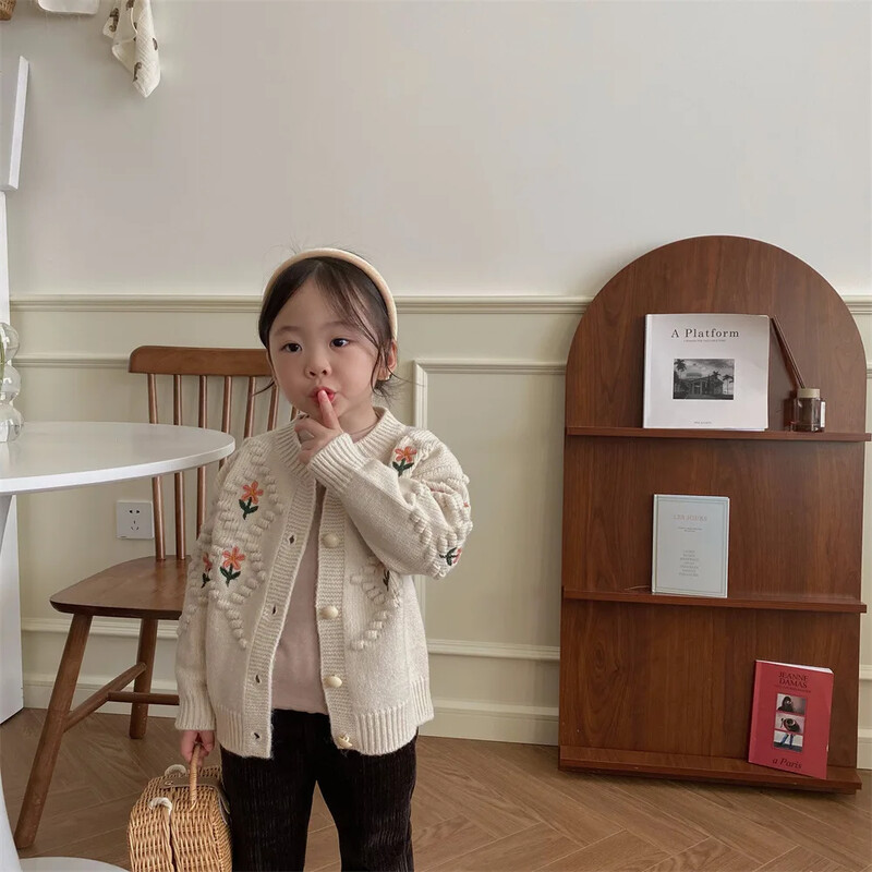 Bērni Meitenes Izšuvumi Jaciņas Džemperi Mētelis Pavasaris Rudens Mazulis ar garām piedurknēm Kokvilnas Apģērbs Jaka Bērnu Trikotāžas Topi Apģērbs