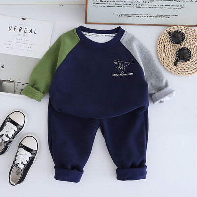 2024 Άνοιξη Φθινόπωρο Παιδικά Αγόρια 2 ΤΕΜ Σετ ρούχων Εφαρμοσμένο μανίκι Dinosaur Hoodie Βαμβακερό αθλητικό παντελόνι Κοστούμι για μικρά αγόρια