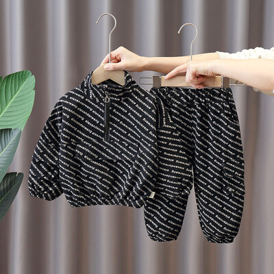 Set de haine de toamnă pentru copii, băieți, din bumbac, cu litere imprimate complet, pulovere sport casual, pantaloni largi, costum pentru copii mici, ținute pentru băieți