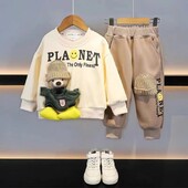 Μακρυμάνικο σετ φθινοπώρου και χειμώνα για αγόρια 2024 Νέο παιδικό λούτρινο φούτερ με κουκούλα σε στιλ δύο τεμαχίων Παιδικά ρούχα