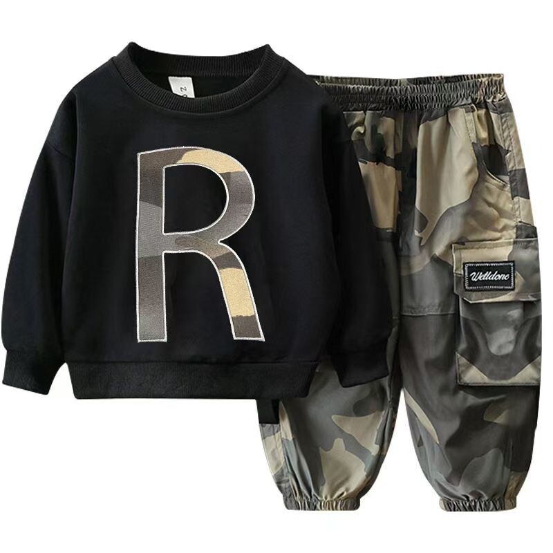 Őszi gyerek fiú ruha szett betűs pulóverek pulóver felső és tehernadrág 2db öltöny gyerekek lányok divat terepszínű tréningruha