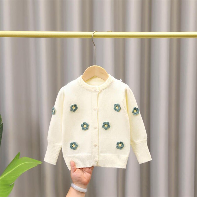 FOCUSNORM Rudens ziema Mazi bērni Meiteņu puķaini trikotāžas jaciņas džemperis 1-5G ar garām piedurknēm, pogām uz leju, aizverami rievoti džemperi