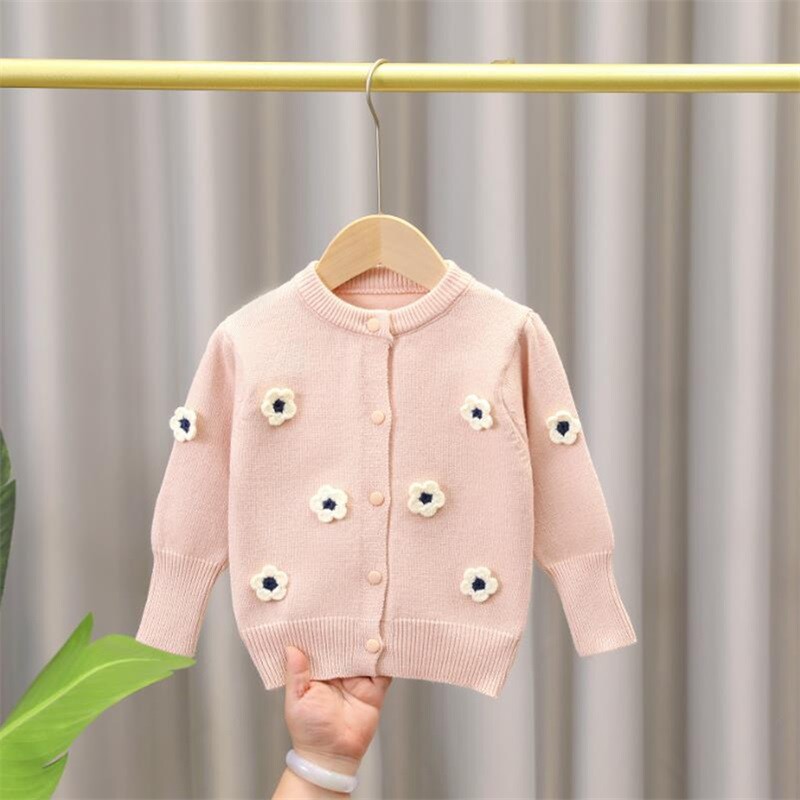 FOCUSNORM Rudens ziema Mazi bērni Meiteņu puķaini trikotāžas jaciņas džemperis 1-5G ar garām piedurknēm, pogām uz leju, aizverami rievoti džemperi