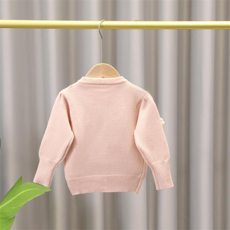 FOCUSNORM Rudens ziema Mazi bērni Meiteņu puķaini trikotāžas jaciņas džemperis 1-5G ar garām piedurknēm, pogām uz leju, aizverami rievoti džemperi