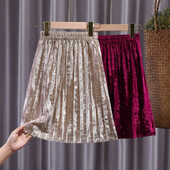 Χρυσή βελούδινη μισή φούστα πλισέ φούστα για κορίτσια φθινοπώρου και χειμώνα Νέα βελούδινη φούστα σε γραμμή Α μονόχρωμη Φούστα με μέση ψηλή μέση