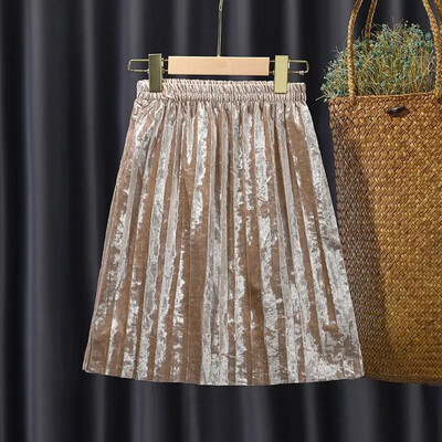 Χρυσή βελούδινη μισή φούστα πλισέ φούστα για κορίτσια φθινοπώρου και χειμώνα Νέα βελούδινη φούστα σε γραμμή Α μονόχρωμη Φούστα με μέση ψηλή μέση