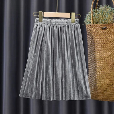 Χρυσή βελούδινη μισή φούστα πλισέ φούστα για κορίτσια φθινοπώρου και χειμώνα Νέα βελούδινη φούστα σε γραμμή Α μονόχρωμη Φούστα με μέση ψηλή μέση