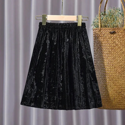 Χρυσή βελούδινη μισή φούστα πλισέ φούστα για κορίτσια φθινοπώρου και χειμώνα Νέα βελούδινη φούστα σε γραμμή Α μονόχρωμη Φούστα με μέση ψηλή μέση