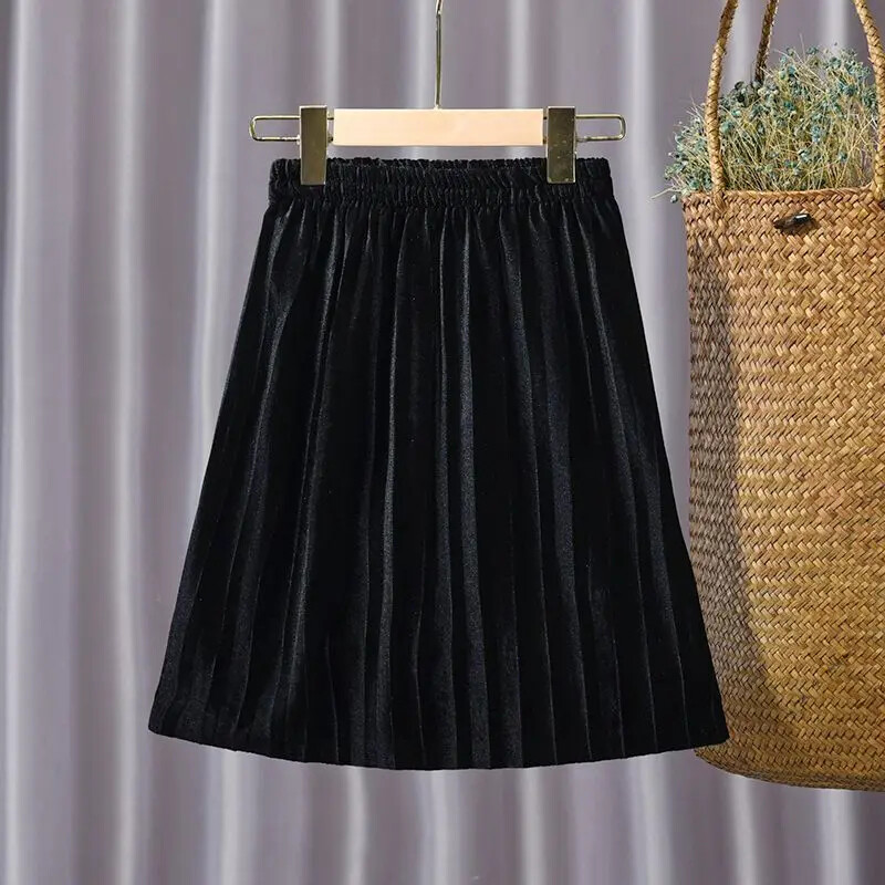 Χρυσή βελούδινη μισή φούστα πλισέ φούστα για κορίτσια φθινοπώρου και χειμώνα Νέα βελούδινη φούστα σε γραμμή Α μονόχρωμη Φούστα με μέση ψηλή μέση