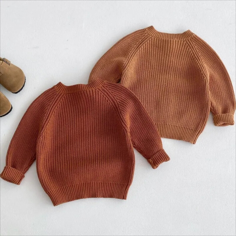 Vaikų berniukų rudens megztas paltas Vienspalvis kūdikių mergaičių ilgomis rankovėmis storas megztinis Pavasarinis mezgimas mada mezginiai Striukės