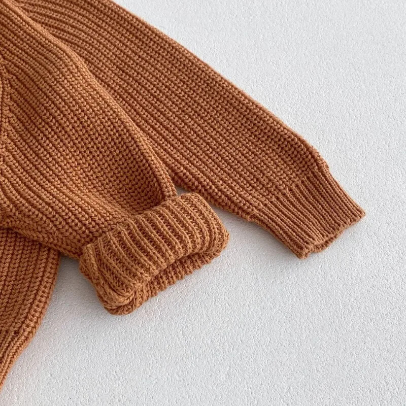 Vaikų berniukų rudens megztas paltas Vienspalvis kūdikių mergaičių ilgomis rankovėmis storas megztinis Pavasarinis mezgimas mada mezginiai Striukės