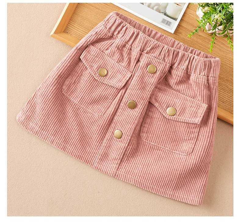 Fusta pentru copii de modă Fete de școală Fusta din catifea Buzunare design cu butoane Haina pentru copii coreeană Haine pentru copii Adolescent Fuste pentru fete