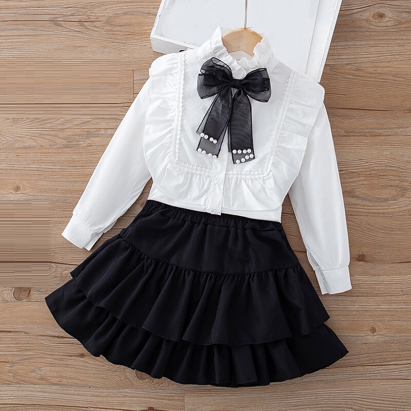 3–12 metų mokyklinukės baltai juodai aukštu juosmeniu klostuotas sijonas kūdikiui paauglei trumpi sijonai vaikams sijonai vaikiški drabužiai