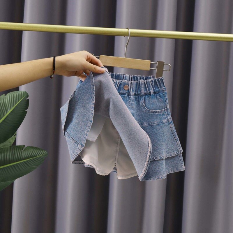 Mergaičių džinsiniai sijonai Vintažinis džinsinis sijonas 2024 m. Nauji mėlyni džinsiniai sijonai, skirti paauglių vaikiškiems drabužiams