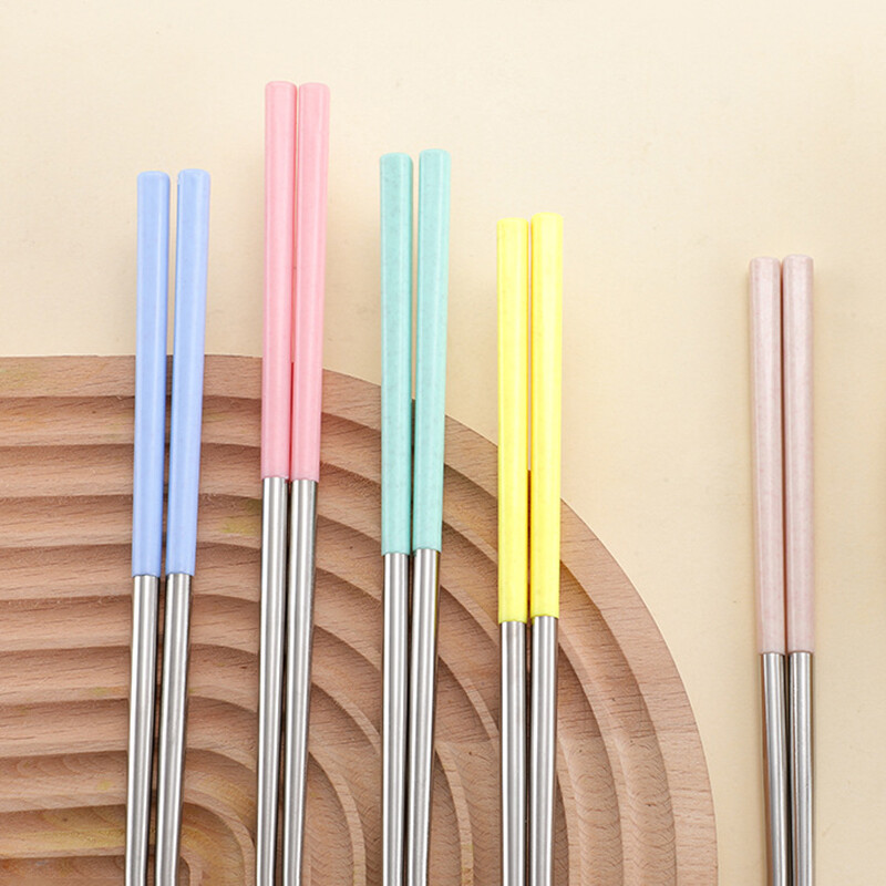 5 poros nerūdijančio plieno lazdelės Korėjos nešiojamos kelioninės metalinės lazdelės maistinės sušių lazdelės neslystančios, daugkartinio naudojimo, lengvai valomos