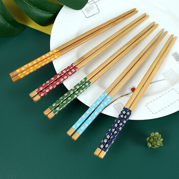 5 ζεύγη chopsticks από φυσικό μπαμπού Cherry Χειροποίητο Υγιές, μη τοξικό, επαναχρησιμοποιήσιμο τσοπ ξυλάκι 24 εκ. Μακριά μπριζόλα γιαπωνέζικου στυλ