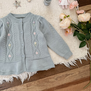 deer jonmi 2024 Νέο Φθινοπωρινό Baby Girls Knitted Cardigan Πουλόβερ Χειροποίητο Κέντημα Μακρυμάνικο Παλτό Παιδικό Χαριτωμένο Πουλόβερ