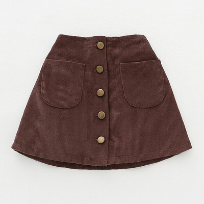 Divat lányoknak, magas derekú, A vonalú félhosszú szoknya baba kordbársony arany egysoros gombos rövid szoknya 2024 Új, egyszerű, hétköznapi szoknya