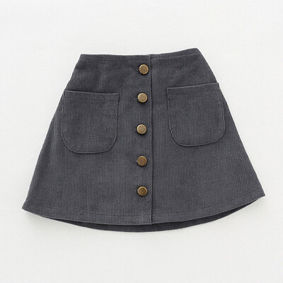 Divat lányoknak, magas derekú, A vonalú félhosszú szoknya baba kordbársony arany egysoros gombos rövid szoknya 2024 Új, egyszerű, hétköznapi szoknya