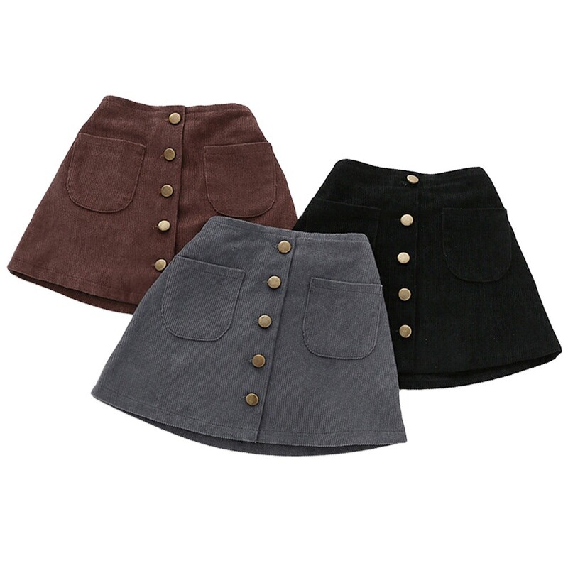 Divat lányoknak, magas derekú, A vonalú félhosszú szoknya baba kordbársony arany egysoros gombos rövid szoknya 2024 Új, egyszerű, hétköznapi szoknya