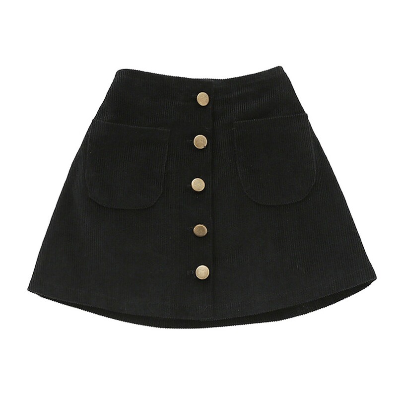 Divat lányoknak, magas derekú, A vonalú félhosszú szoknya baba kordbársony arany egysoros gombos rövid szoknya 2024 Új, egyszerű, hétköznapi szoknya