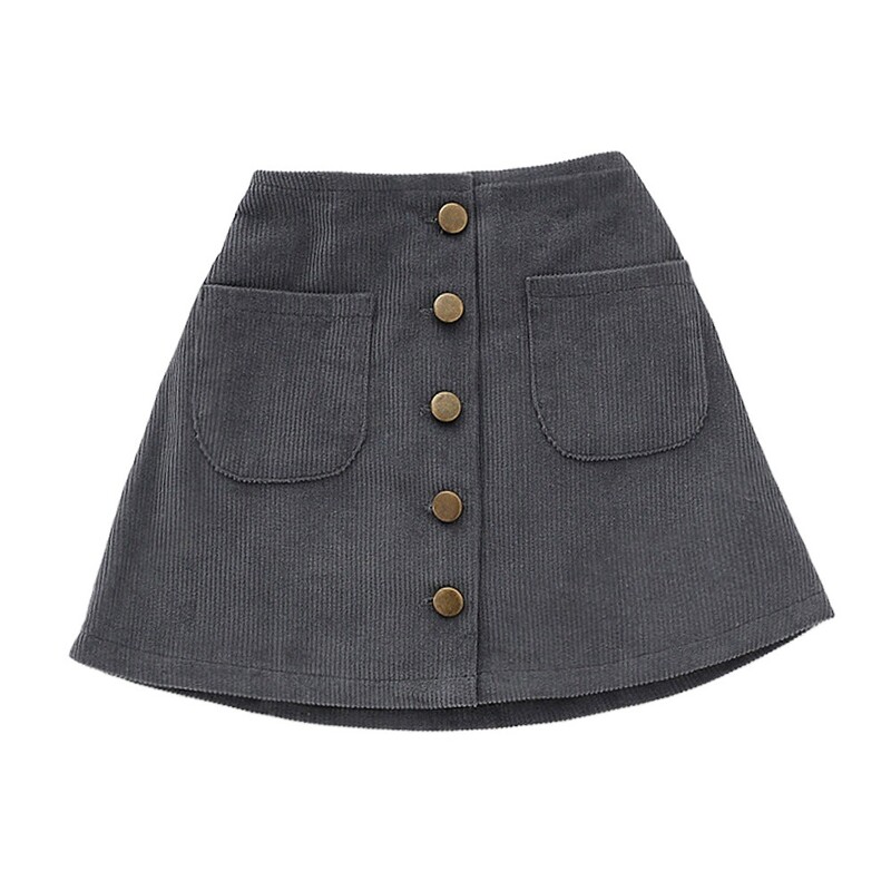 Divat lányoknak, magas derekú, A vonalú félhosszú szoknya baba kordbársony arany egysoros gombos rövid szoknya 2024 Új, egyszerű, hétköznapi szoknya