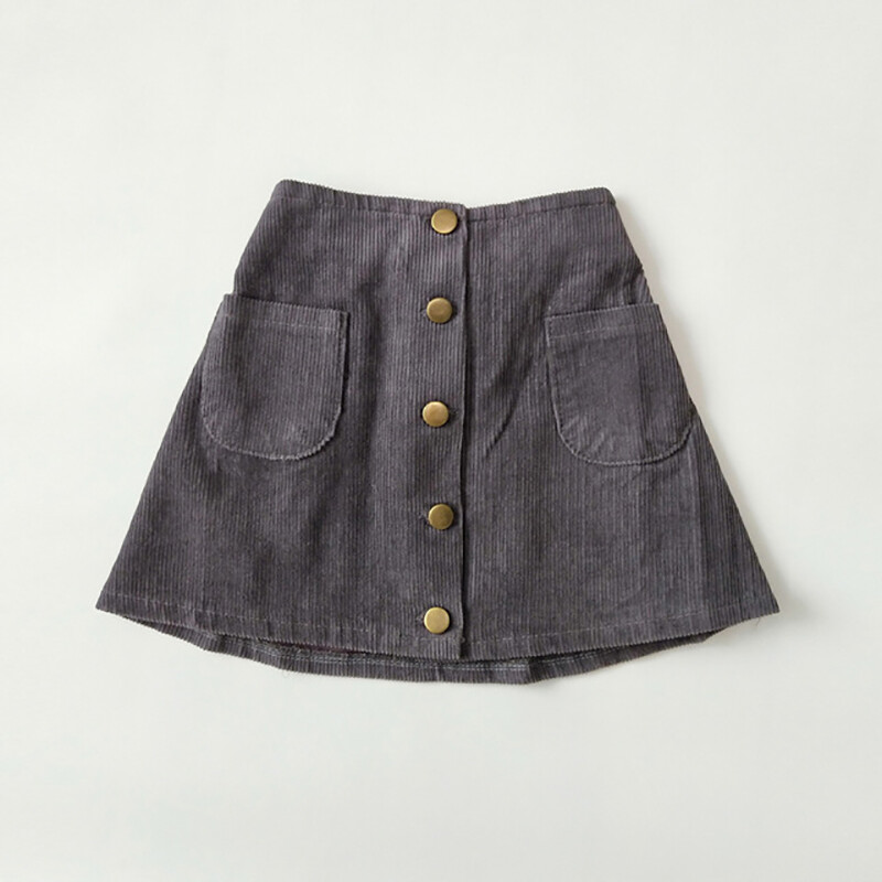 Divat lányoknak, magas derekú, A vonalú félhosszú szoknya baba kordbársony arany egysoros gombos rövid szoknya 2024 Új, egyszerű, hétköznapi szoknya
