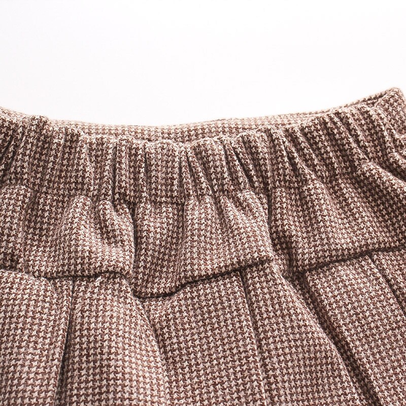 Princeses ziemas vilnas pogas svārki maziem bērniem, rūtaini apdrukas, kroku svārki Harajuku korejiešu stila vintage apģērbi