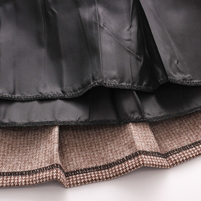 Princeses ziemas vilnas pogas svārki maziem bērniem, rūtaini apdrukas, kroku svārki Harajuku korejiešu stila vintage apģērbi